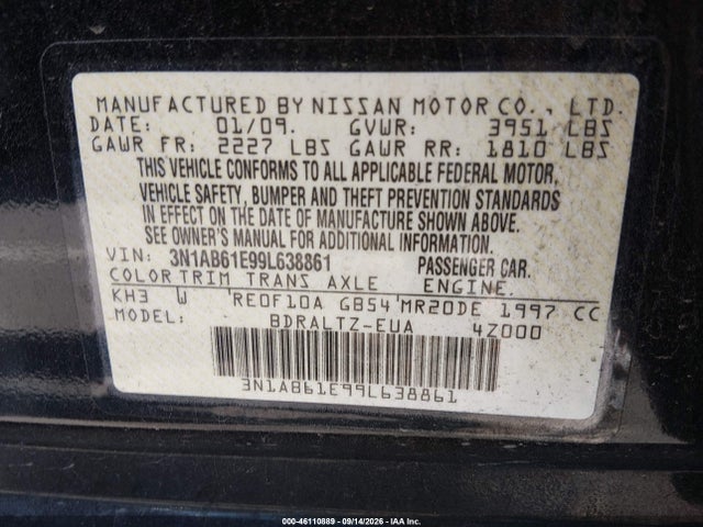 Aukcja sprzedaży 2009 Nissan Sentra 2.0s, vin: 3N1AB61E99L638861, numer aukcji: 46110889