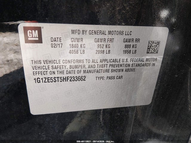 Aukcja sprzedaży 2017 Chevrolet Malibu 1lt, vin: 1G1ZE5ST5HF233662, numer aukcji: 46110921