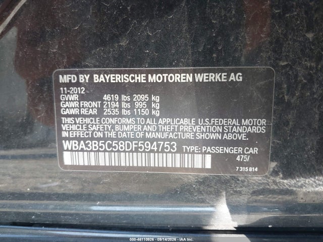 2013 Bmw 328i Xdrive მანქანა იყიდება აუქციონზე, vin: WBA3B5C58DF594753, აუქციონის ნომერი: 46110926