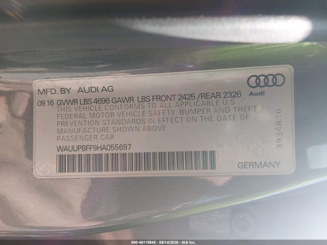 Aukcja sprzedaży 2017 Audi A3 E-tron 1.4t Premium, vin: WAUUPBFF9HA055697, numer aukcji: 46110945