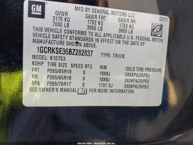 Продаж на аукціоні авто 2011 Chevrolet Silverado 1500 Lt, vin: 1GCRKSE36BZ282837, номер лоту: 46110952