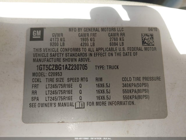 Aukcja sprzedaży 2010 Gmc Sierra 2500hd Work Truck, vin: 1GT5CZBG1AZ230705, numer aukcji: 46110960