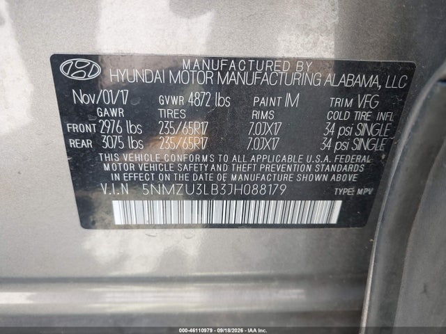 Продаж на аукціоні авто 2018 Hyundai Santa Fe Sport 2.4l, vin: 5NMZU3LB3JH088179, номер лоту: 46110979