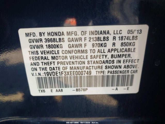 19VDE1F3XEE000749 Acura Ilx 2.0l