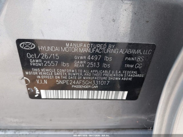 Hyundai SONATA SE 2016 5NPE24AF5GH331017 Image 9