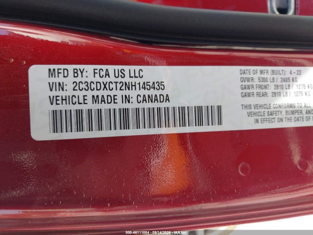 2022 Dodge Charger R/t მანქანა იყიდება აუქციონზე, vin: 2C3CDXCT2NH145435, აუქციონის ნომერი: 46111084