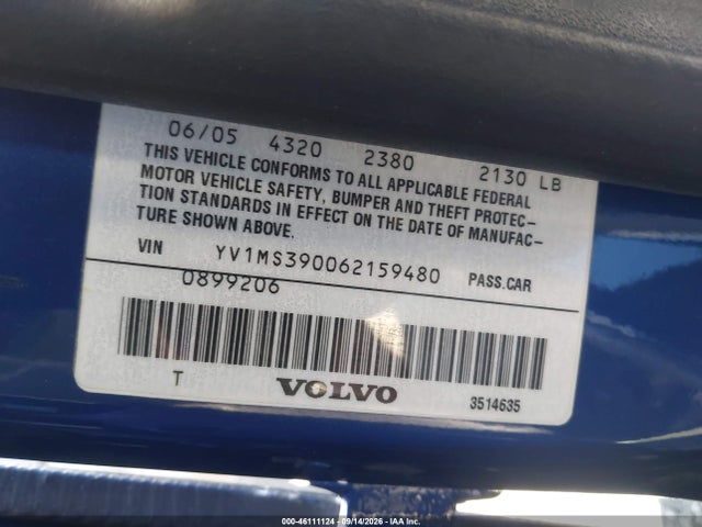 46111124 :رقم المزاد ، YV1MS390062159480 vin ، 2006 Volvo S40 2.4i مزاد بيع