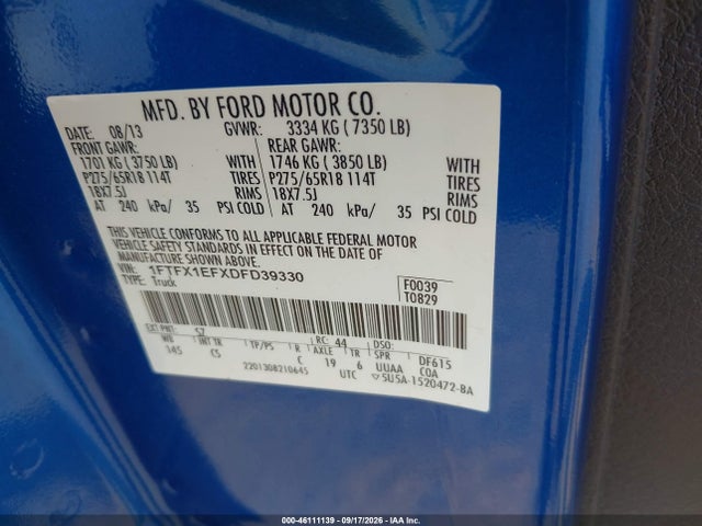 Продажа на аукционе авто 2013 Ford F-150 Stx, vin: 1FTFX1EFXDFD39330, номер лота: 46111139
