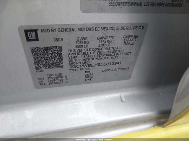 Продаж на аукціоні авто 2020 Chevrolet Silverado 1500 2wd  Short Bed Custom, vin: 3GCPWBEH0LG113941, номер лоту: 46111181