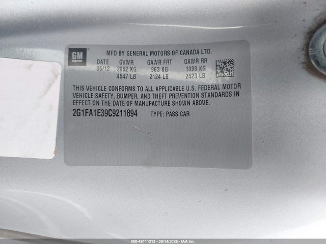 Продажа на аукционе авто 2012 Chevrolet Camaro 2ls, vin: 2G1FA1E39C9211894, номер лота: 46111212