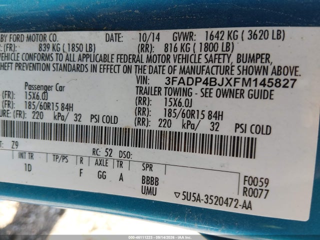 3FADP4BJXFM145827 Ford FIESTA SE