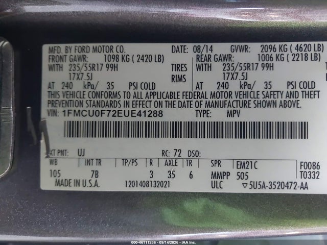 Ford ESCAPE S 2014 1FMCU0F72EUE41288 Image 9