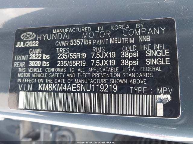 KM8KM4AE5NU119219 Hyundai IONIQ 5 SE