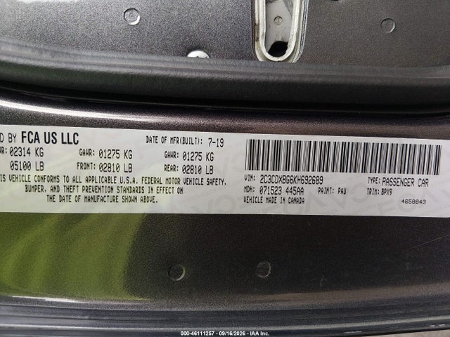 Продаж на аукціоні авто 2019 Dodge Charger Sxt Rwd, vin: 2C3CDXBG6KH692689, номер лоту: 46111257