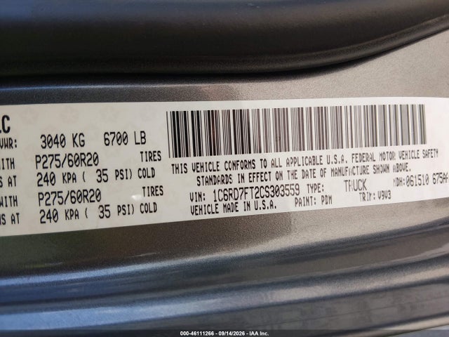 46111266 :رقم المزاد ، 1C6RD7FT2CS303559 vin ، 2012 Ram 1500 Express مزاد بيع