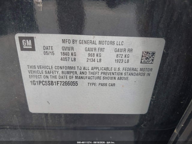 Продаж на аукціоні авто 2015 Chevrolet Cruze 1lt Auto, vin: 1G1PC5SB1F7266055, номер лоту: 46111274