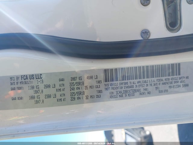 2019 Jeep Compass Altitude 4x4 მანქანა იყიდება აუქციონზე, vin: 3C4NJDBB1KT696401, აუქციონის ნომერი: 46111289