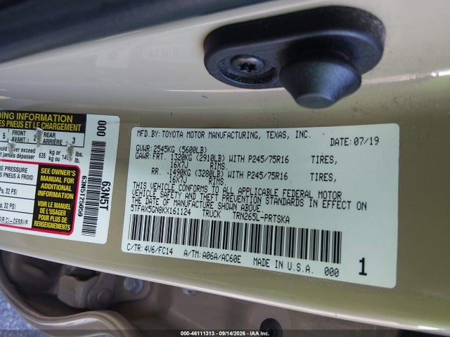 5TFAX5GN8KX161124 Toyota Tacoma Sr5