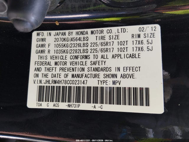 Продажа на аукционе авто 2012 Honda Cr-v Ex-l, vin: JHLRM4H78CC023147, номер лота: 46111331