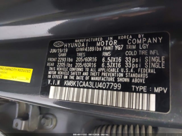 Продаж на аукціоні авто 2020 Hyundai Kona Se, vin: KM8K1CAA3LU407799, номер лоту: 46111332