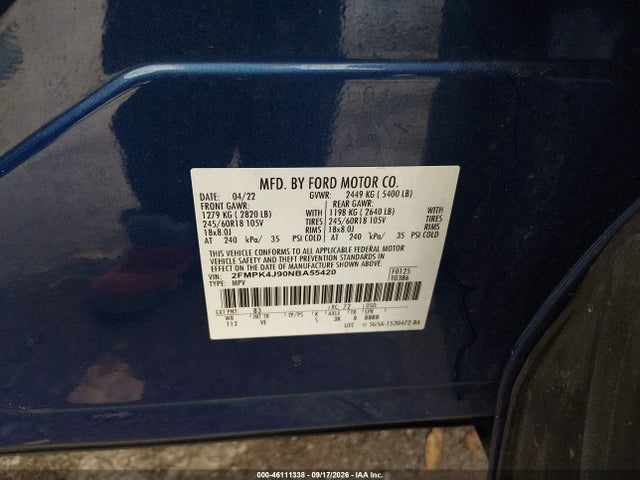 Продажа на аукционе авто 2022 Ford Edge Sel, vin: 2FMPK4J90NBA55420, номер лота: 46111338