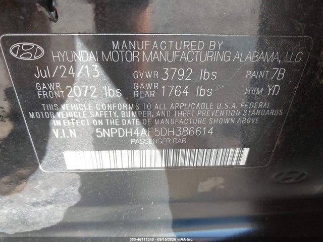 Продаж на аукціоні авто 2013 Hyundai Elantra Limited, vin: 5NPDH4AE5DH386614, номер лоту: 46111340
