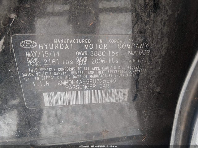 Продаж на аукціоні авто 2015 Hyundai Elantra Se, vin: KMHDH4AE5FU225345, номер лоту: 46111347