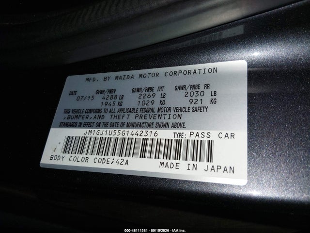 JM1GJ1U55G1442316 Mazda MAZDA6