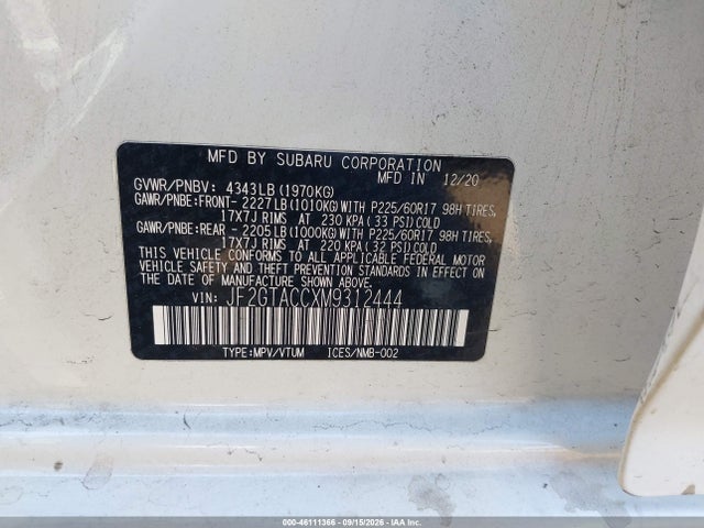 Subaru Crosstrek Premium 2021 JF2GTACCXM9312444 Image 9