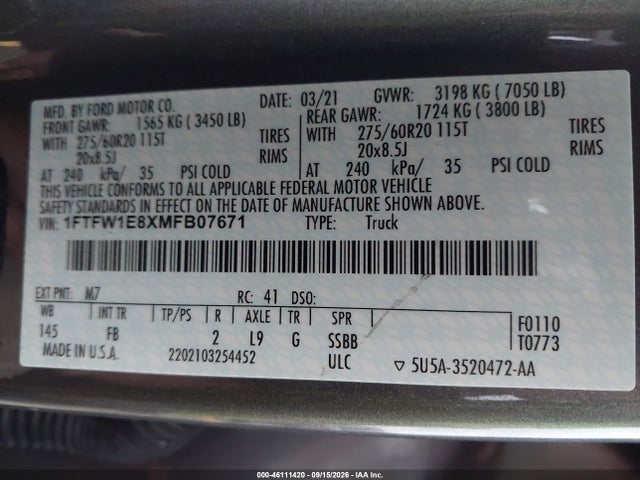 Ford F-150 Xlt 2021 1FTFW1E8XMFB07671 Image 9