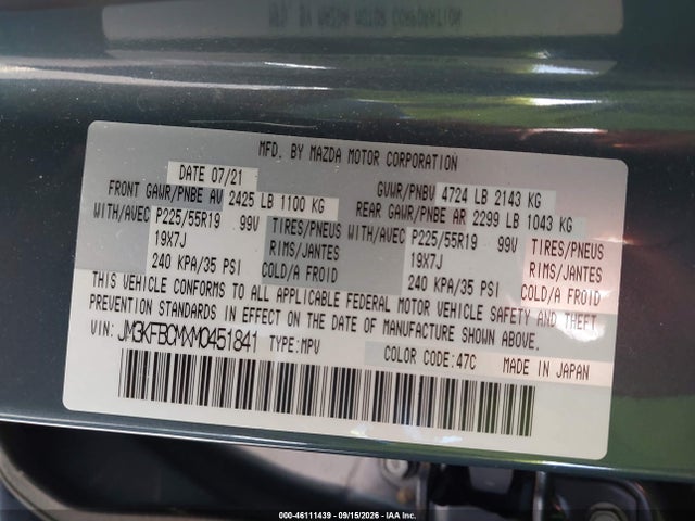 Aukcja sprzedaży 2021 Mazda Cx-5 Carbon Edition, vin: JM3KFBCMXM0451841, numer aukcji: 46111439