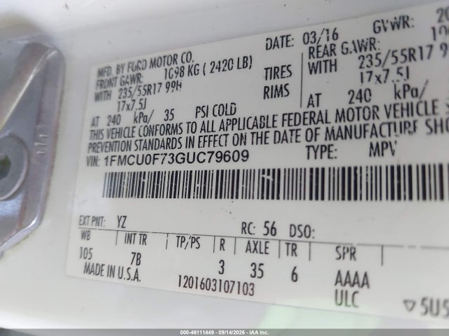 Ford ESCAPE S 2016 1FMCU0F73GUC79609 Image 9