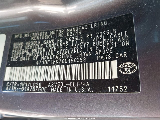 Aukcja sprzedaży 2016 Toyota Camry Xse, vin: 4T1BF1FK7GU196359, numer aukcji: 46111450