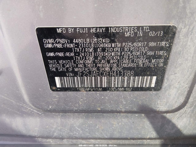 Aukcja sprzedaży 2014 Subaru Forester 2.5i Premium, vin: JF2SJAECXEH413388, numer aukcji: 46111452