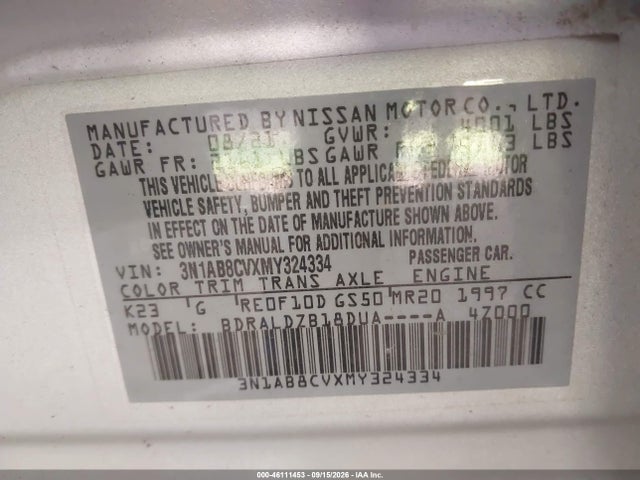46111453 :رقم المزاد ، 3N1AB8CVXMY324334 vin ، 2021 Nissan Sentra Sv Xtronic Cvt مزاد بيع