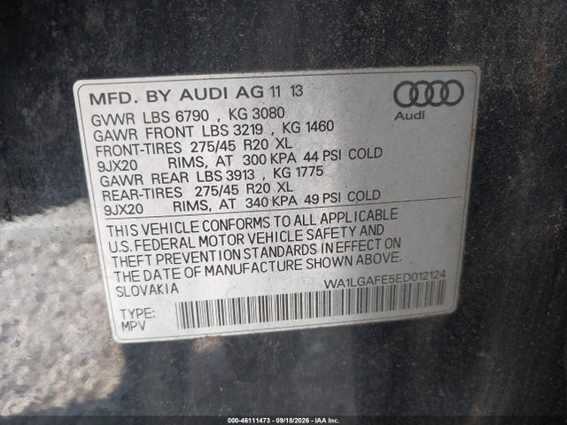 Aukcja sprzedaży 2014 Audi Q7 3.0t Premium, vin: WA1LGAFE5ED012124, numer aukcji: 46111473