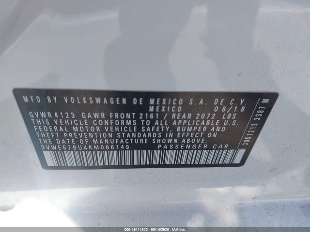 Продажа на аукционе авто 2019 Volkswagen Jetta 1.4t Sel, vin: 3VWE57BU4KM086149, номер лота: 46111502