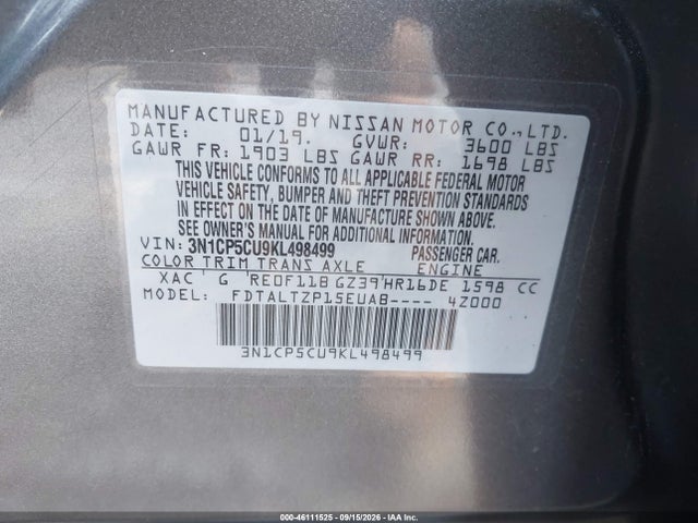 Продажа на аукционе авто 2019 Nissan Kicks Sr, vin: 3N1CP5CU9KL498499, номер лота: 46111525