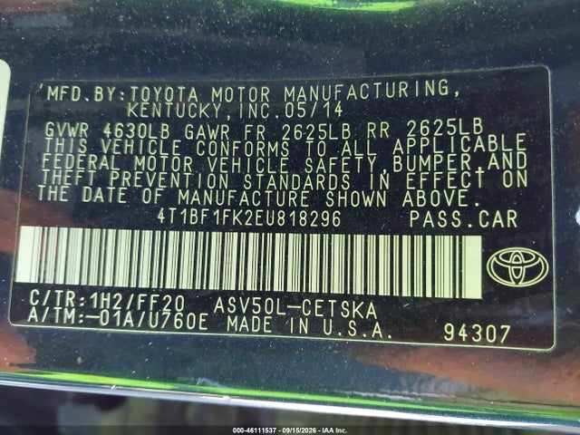 4T1BF1FK2EU818296 Toyota Camry Se Sport