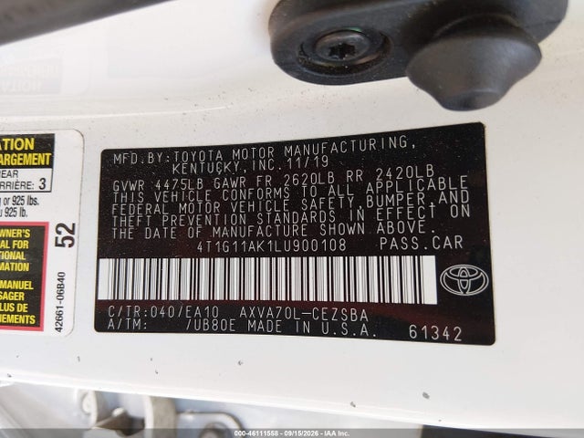 4T1G11AK1LU900108 Toyota CAMRY SE