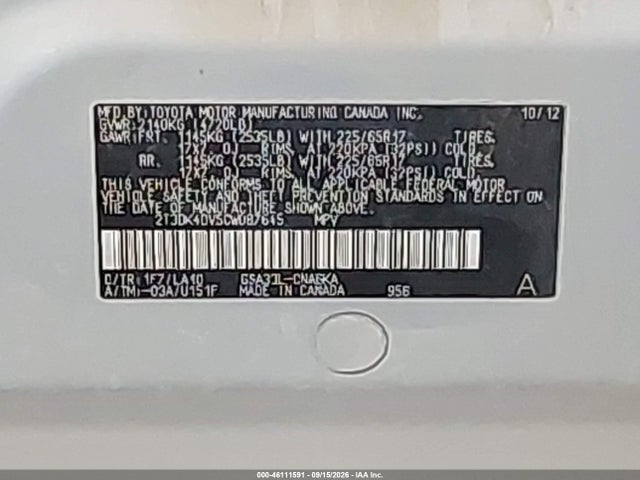 Продаж на аукціоні авто 2012 Toyota Rav4 Limited V6, vin: 2T3DK4DV5CW087645, номер лоту: 46111591