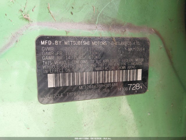 46111594 :رقم المزاد ، ML32A4HJ8FH001484 vin ، 2015 Mitsubishi Mirage Es/rf مزاد بيع