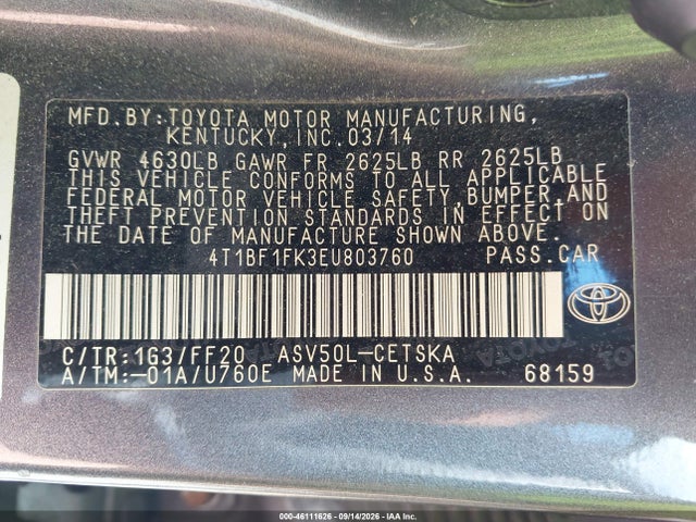 Продаж на аукціоні авто 2014 Toyota Camry Se, vin: 4T1BF1FK3EU803760, номер лоту: 46111626