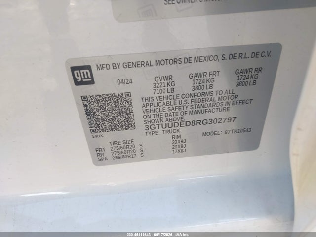 46111643 :رقم المزاد ، 3GTUUDED8RG302797 vin ، 2024 Gmc Sierra 1500 4wd  Short Box Slt مزاد بيع