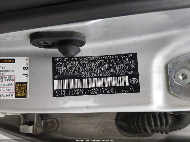 46111667 :رقم المزاد ، JTDKN3DU3A0040258 vin ، 2010 Toyota Prius Ii مزاد بيع