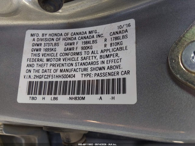 Aukcja sprzedaży 2017 Honda Civic Lx, vin: 2HGFC2F51HH500404, numer aukcji: 46111682