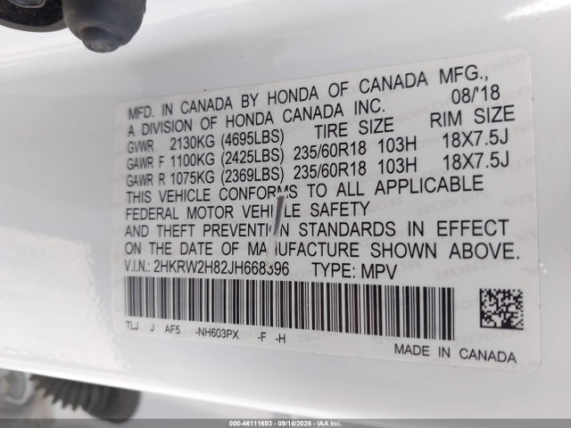2018 Honda Cr-v Ex-l/ex-l Navi მანქანა იყიდება აუქციონზე, vin: 2HKRW2H82JH668396, აუქციონის ნომერი: 46111693