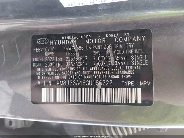 Hyundai TUCSON SE 2016 KM8J33A46GU186222 Image 9
