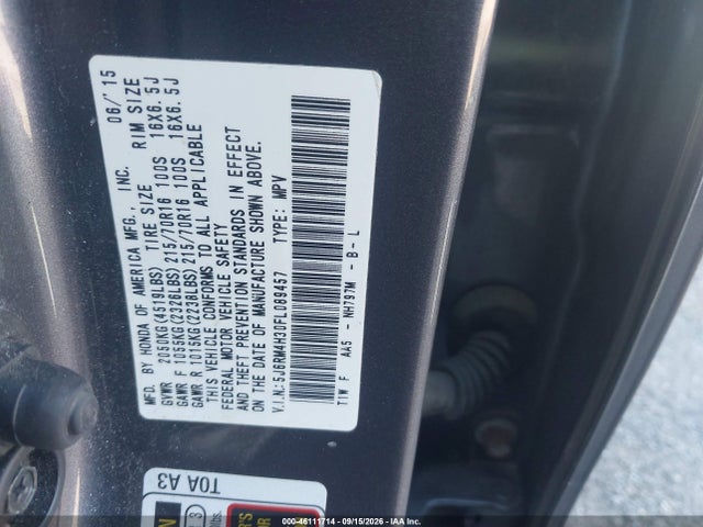 Продаж на аукціоні авто 2015 Honda Cr-v Lx, vin: 5J6RM4H30FL089457, номер лоту: 46111714