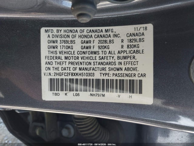 2HGFC2F8XKH510303 Honda Civic Sport